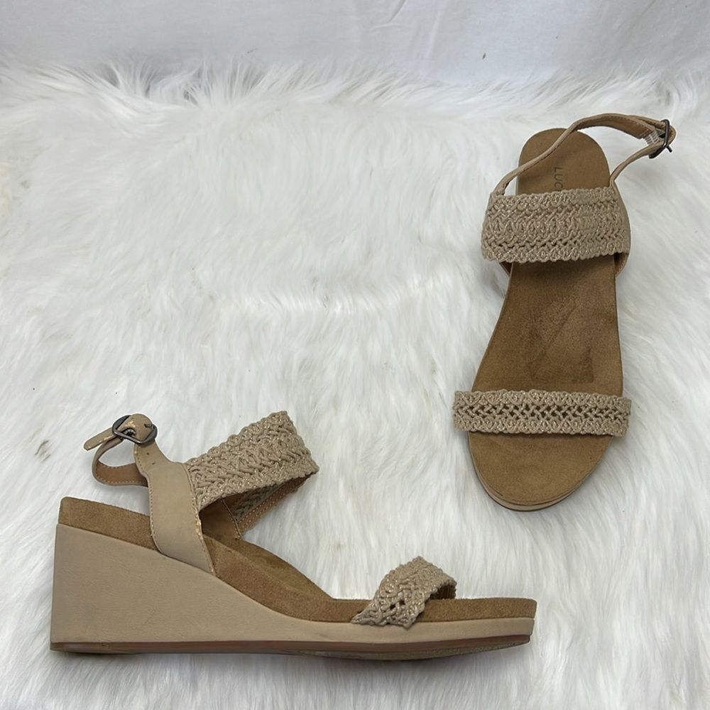 Lucky Brand‎ NWOT Koenn Tan Crochet Wedge Sandals Sz 9